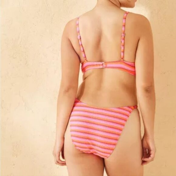 🆕️👙Striped Pink and Orange Bikini Bottom With Bead Detail, Sz L - Picture 5 of 8